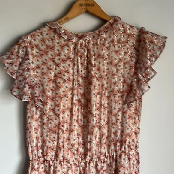 Rebecca Taylor Lucia silk Floral Dress Lurex Ruffle - Picture 10 of 14